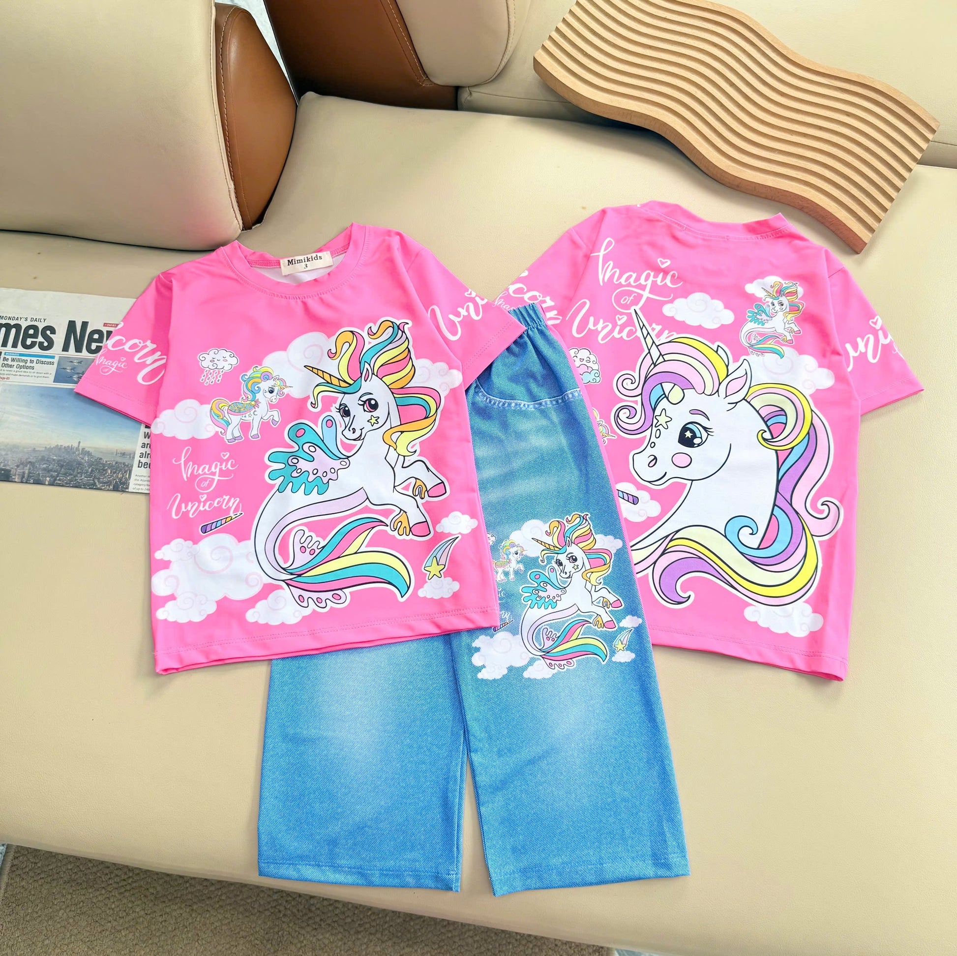 Girls 3D Cotton Long Pants Set