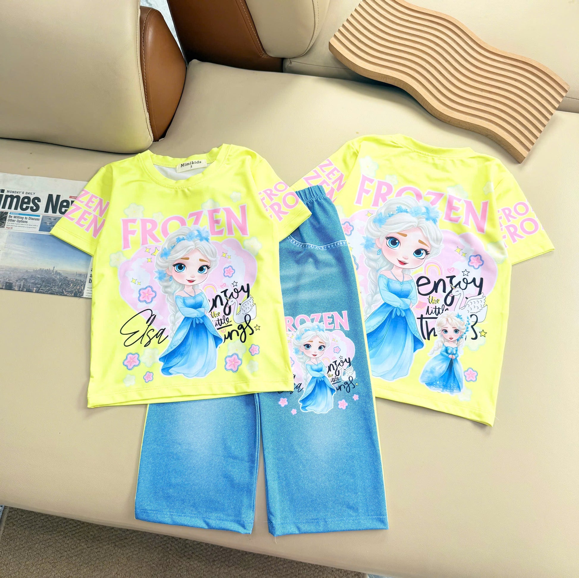 Girls 3D Cotton Long Pants Set
