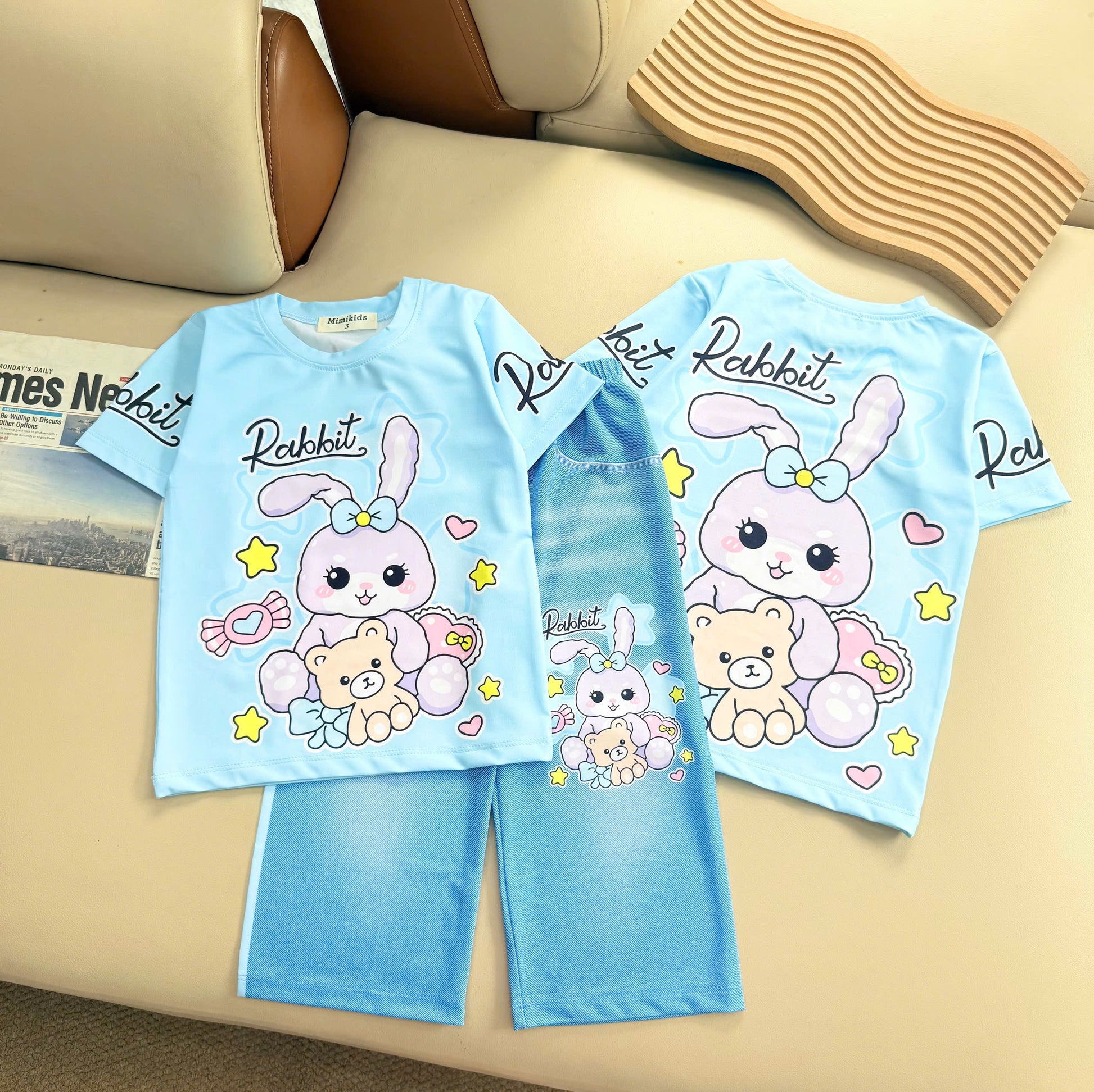 Girls 3D Cotton Long Pants Set