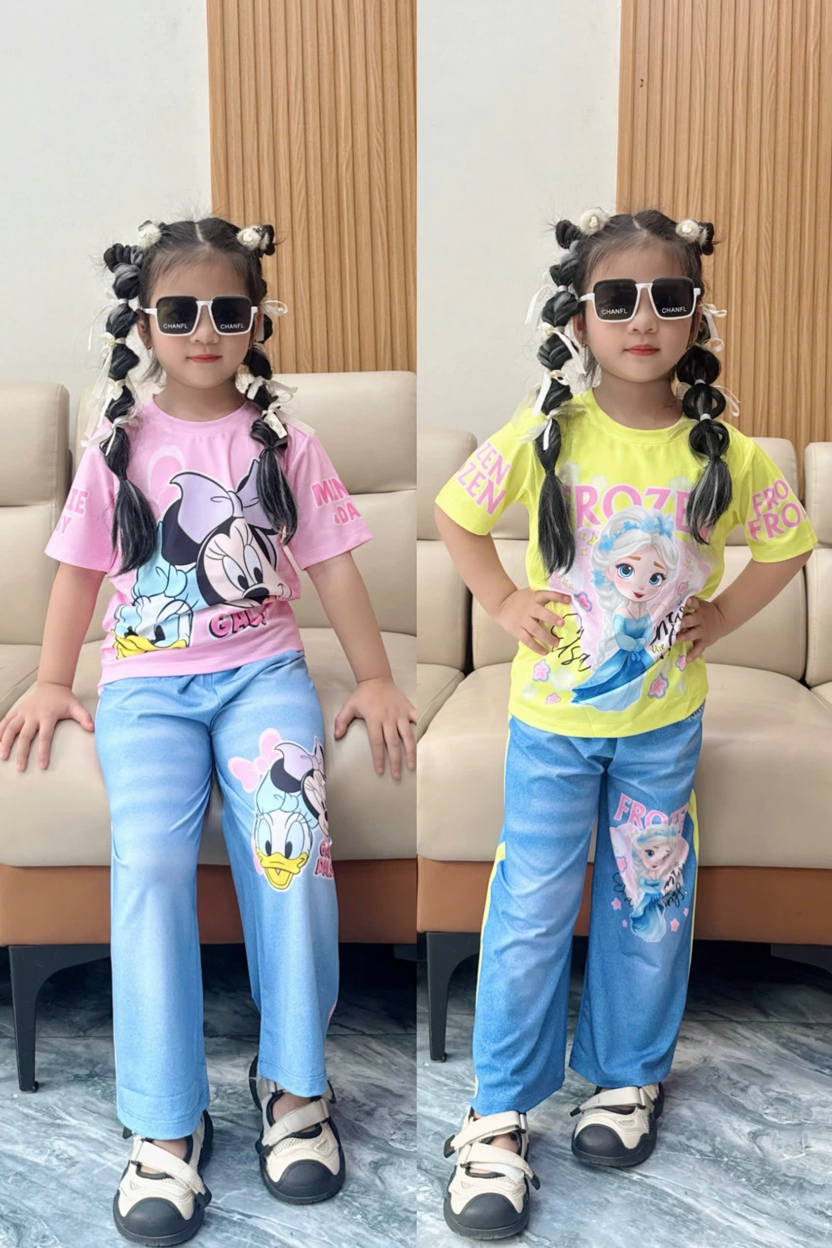Girls 3D Cotton Long Pants Set