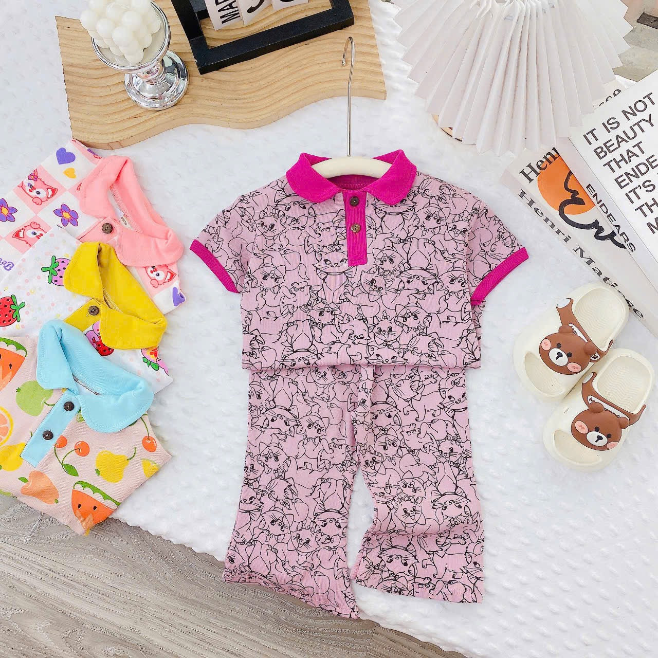 Short Sleeves Bell Bottom Girls Pyjamas