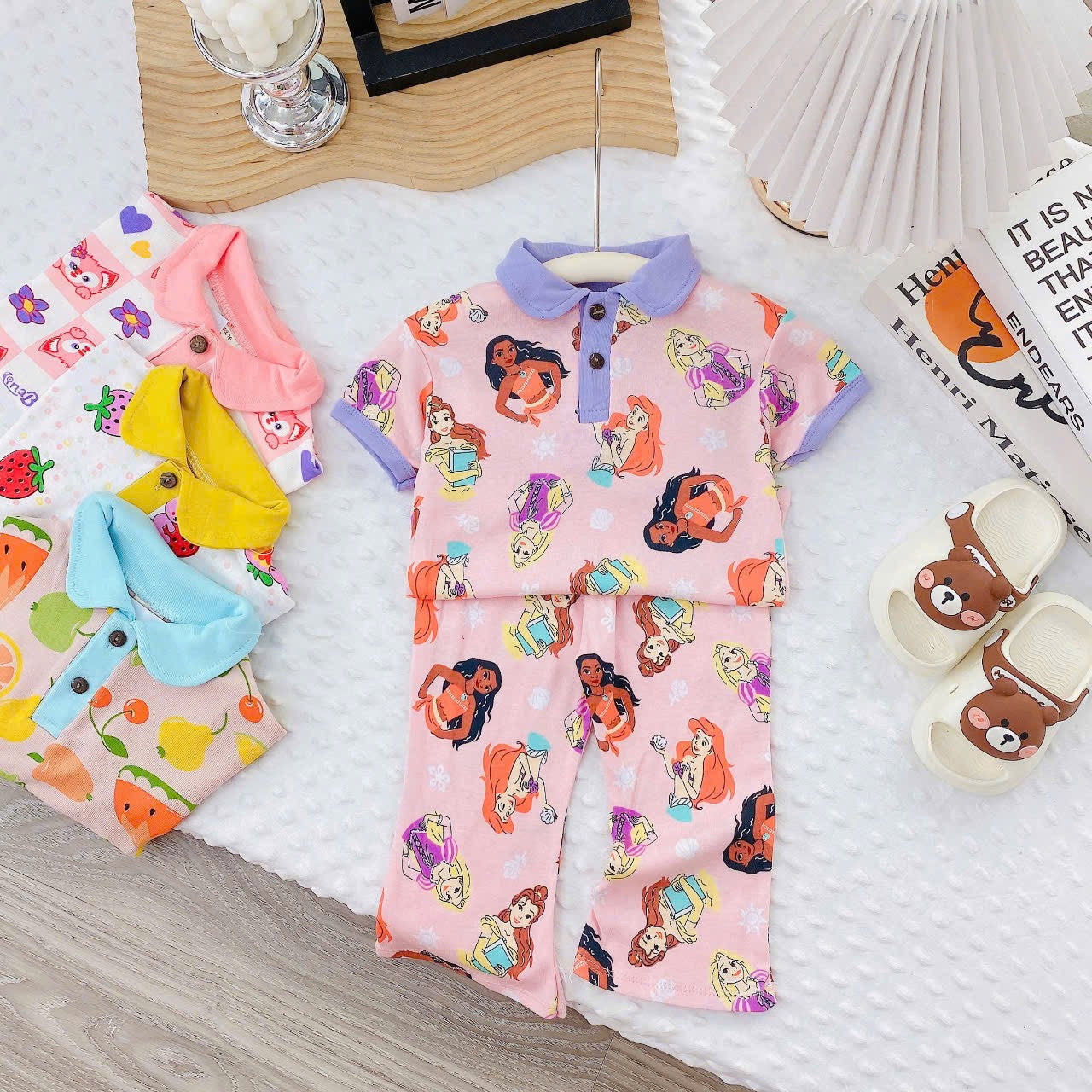 Short Sleeves Bell Bottom Girls Pyjamas