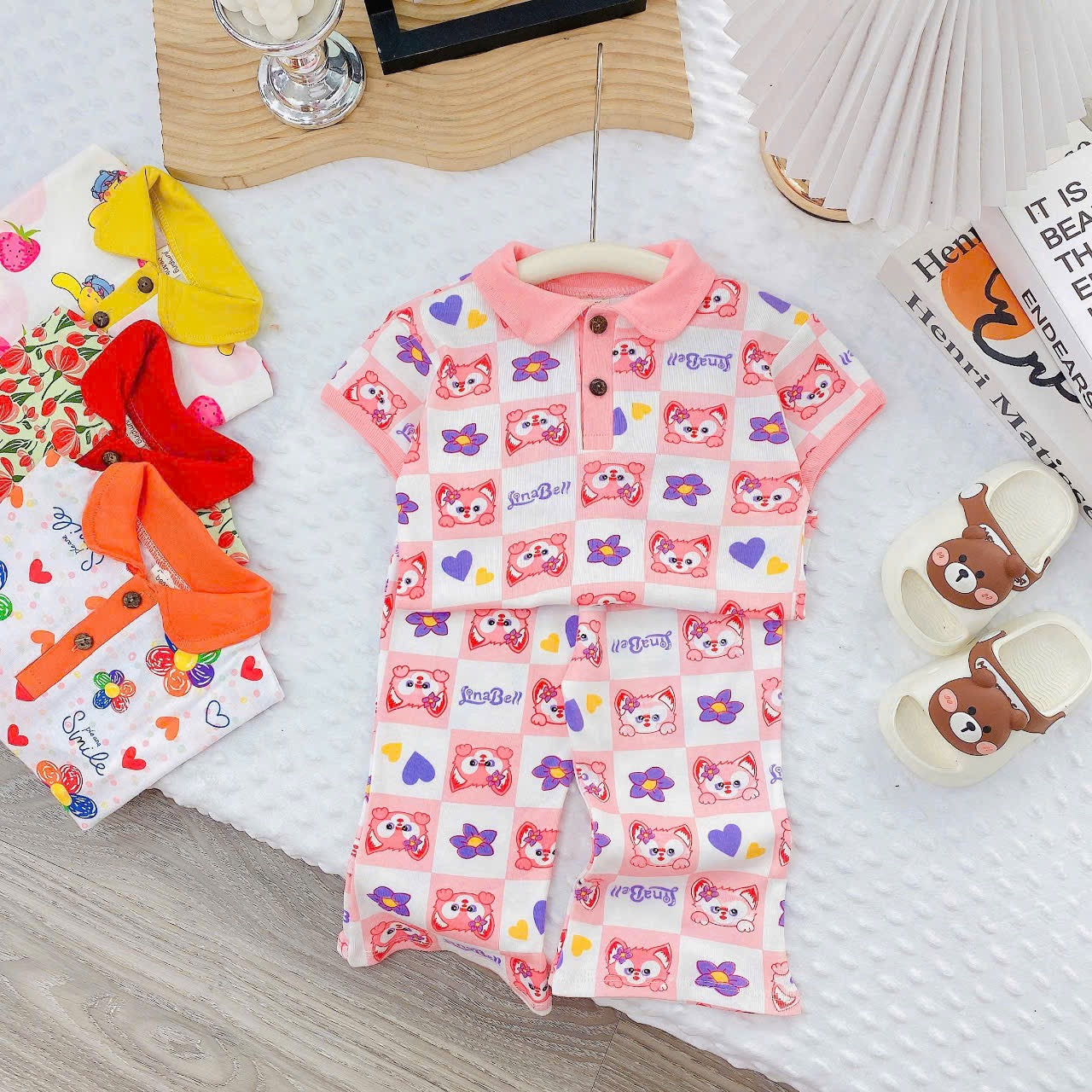 Short Sleeves Bell Bottom Girls Pyjamas