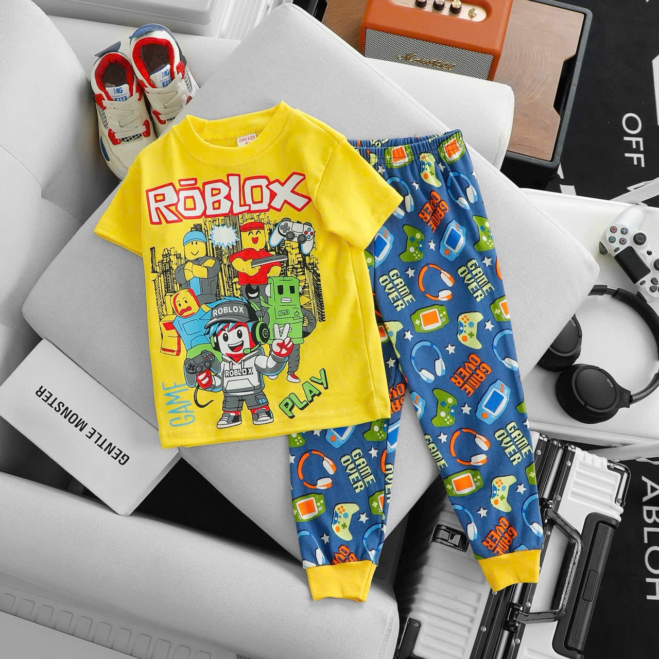 Short Sleeves Long Pants Printed Pyjamas