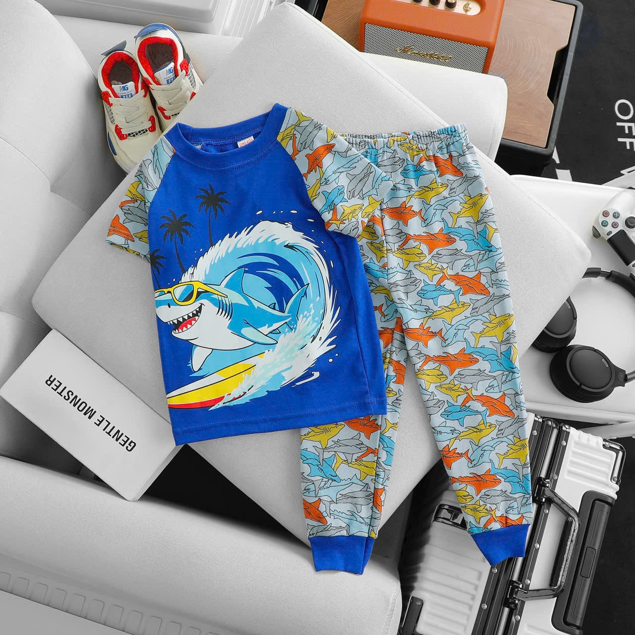 Short Sleeves Long Pants Printed Pyjamas