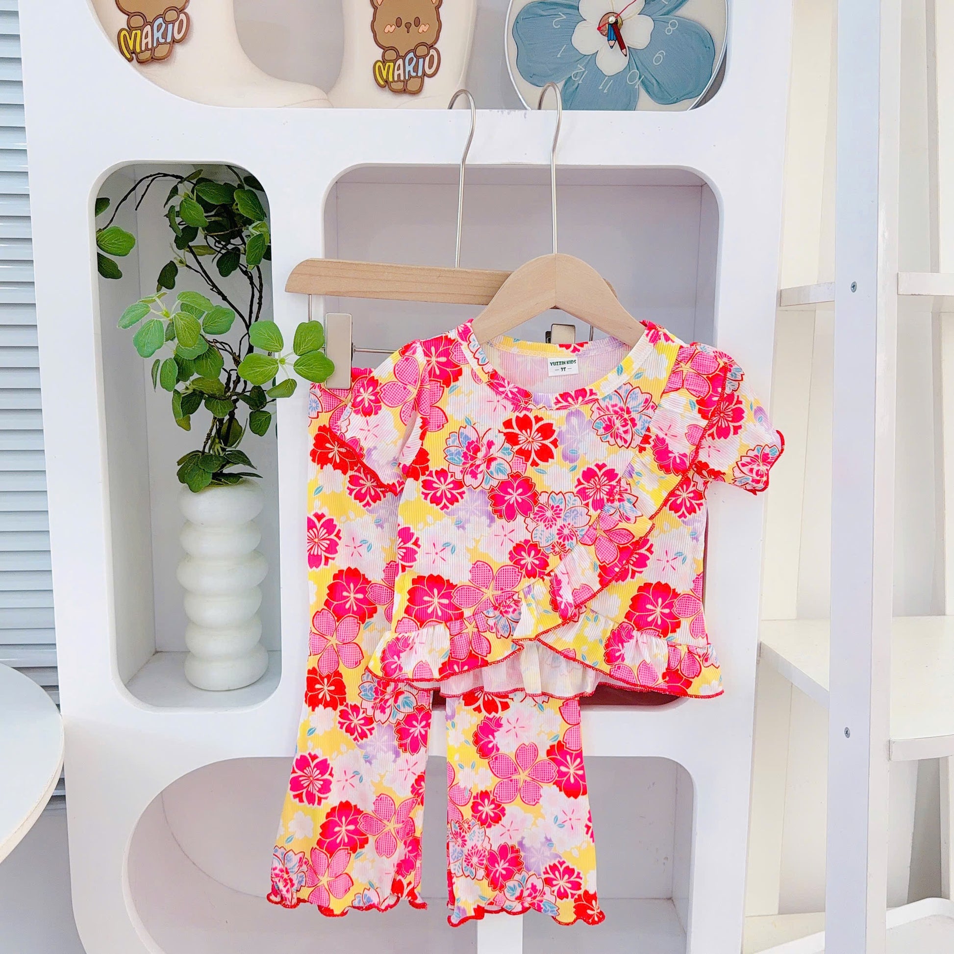 Girls Short Sleeves Long Pants Cotton Bamboo