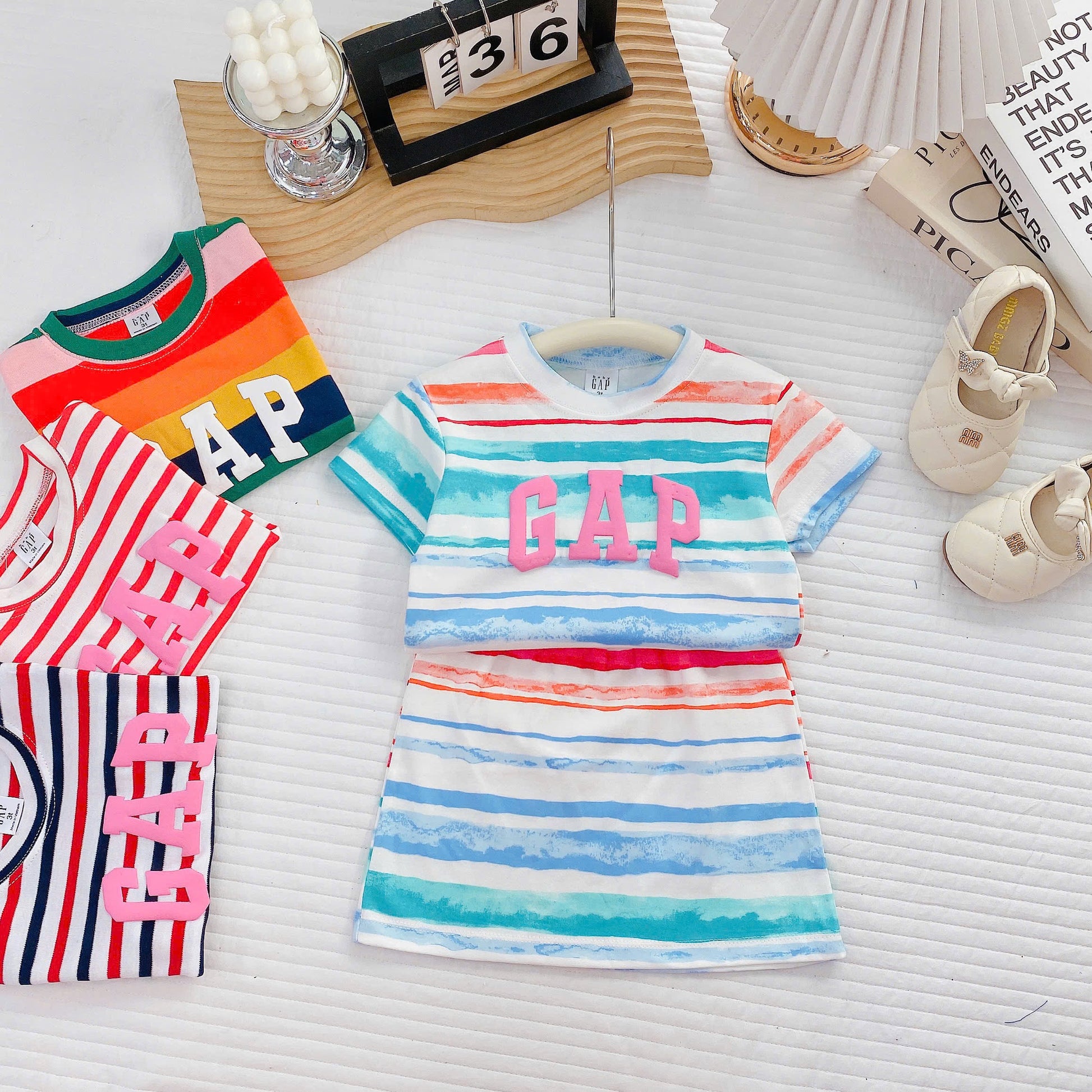 Plain Stripe Skirt Set