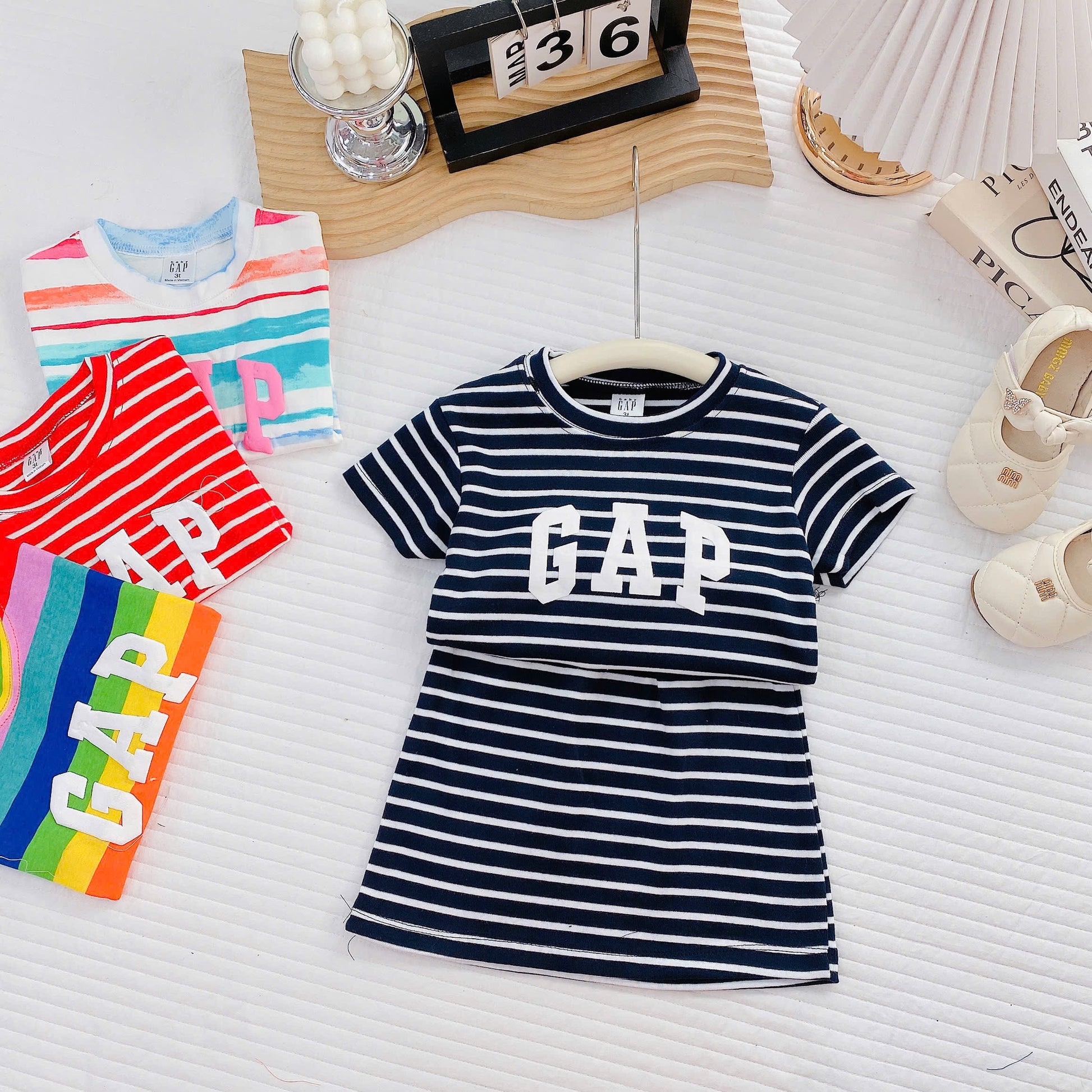 Plain Stripe Skirt Set