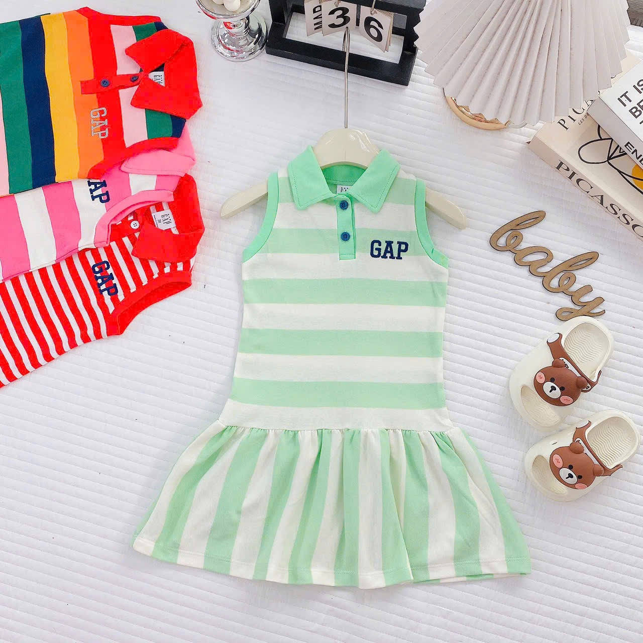 Sleeveless Gap Stripes Dresses