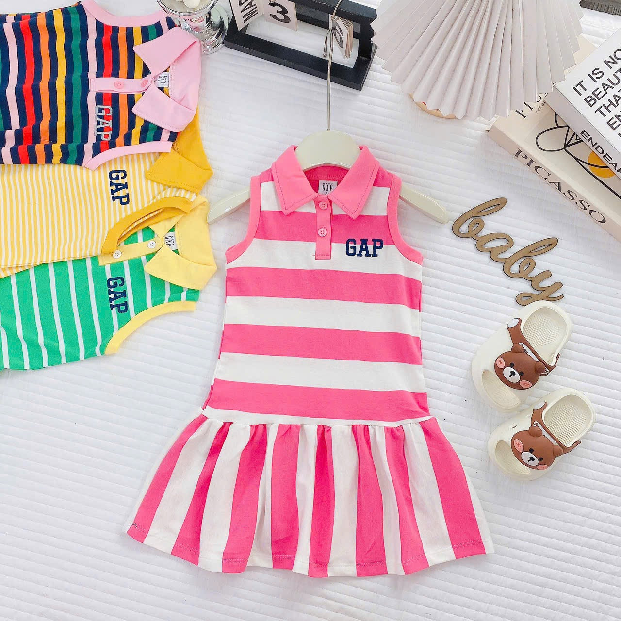 Sleeveless Gap Stripes Dresses