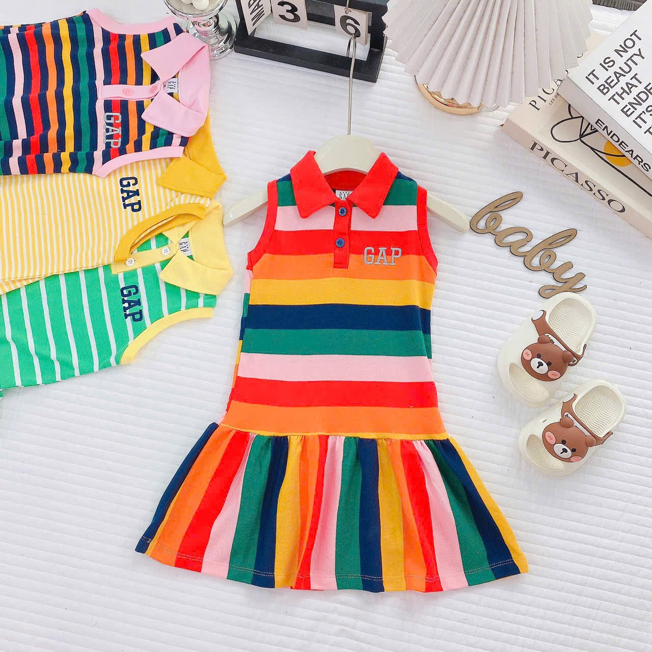 Sleeveless Gap Stripes Dresses