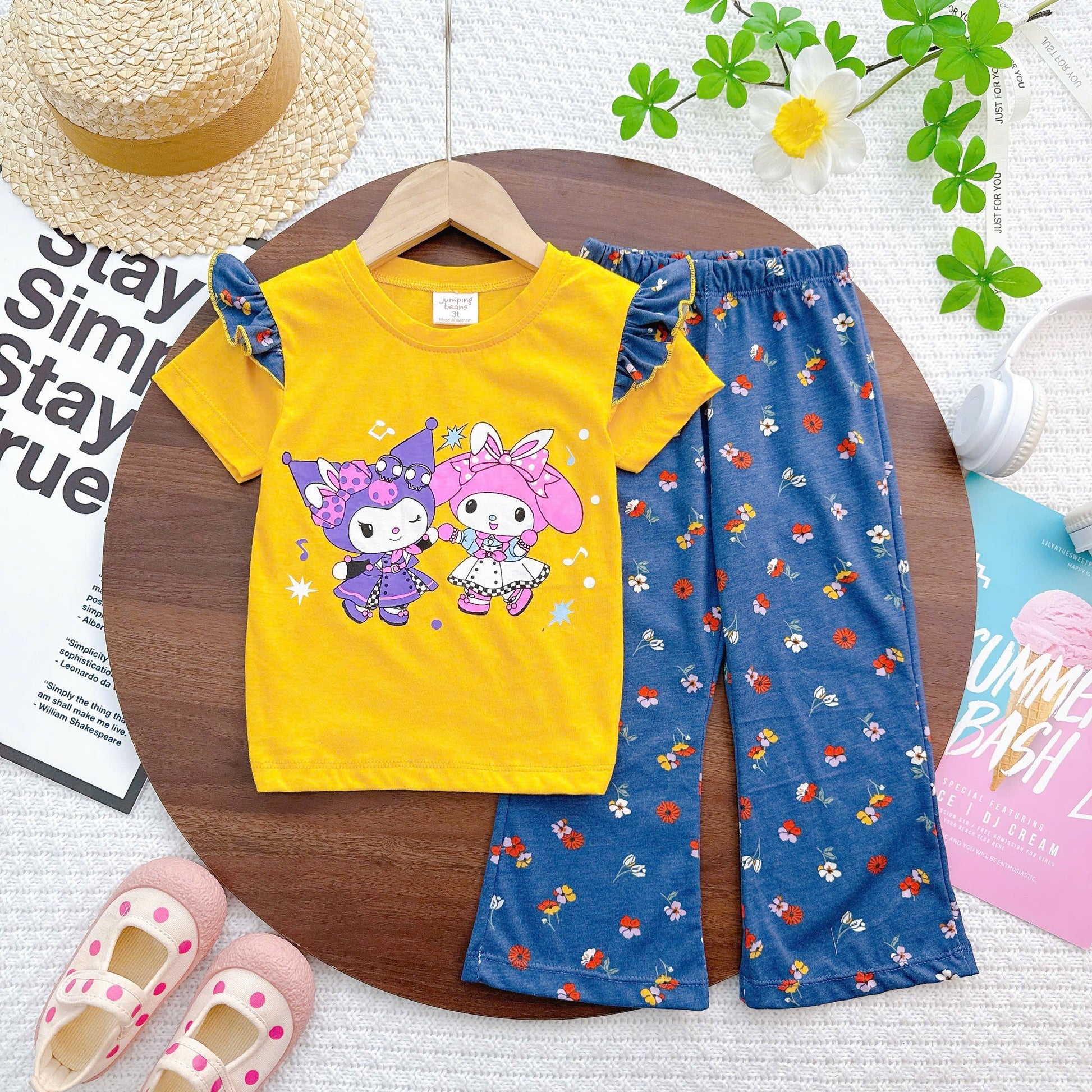 Girls Ruffles Sleeves Bell Bottom Pyjamas