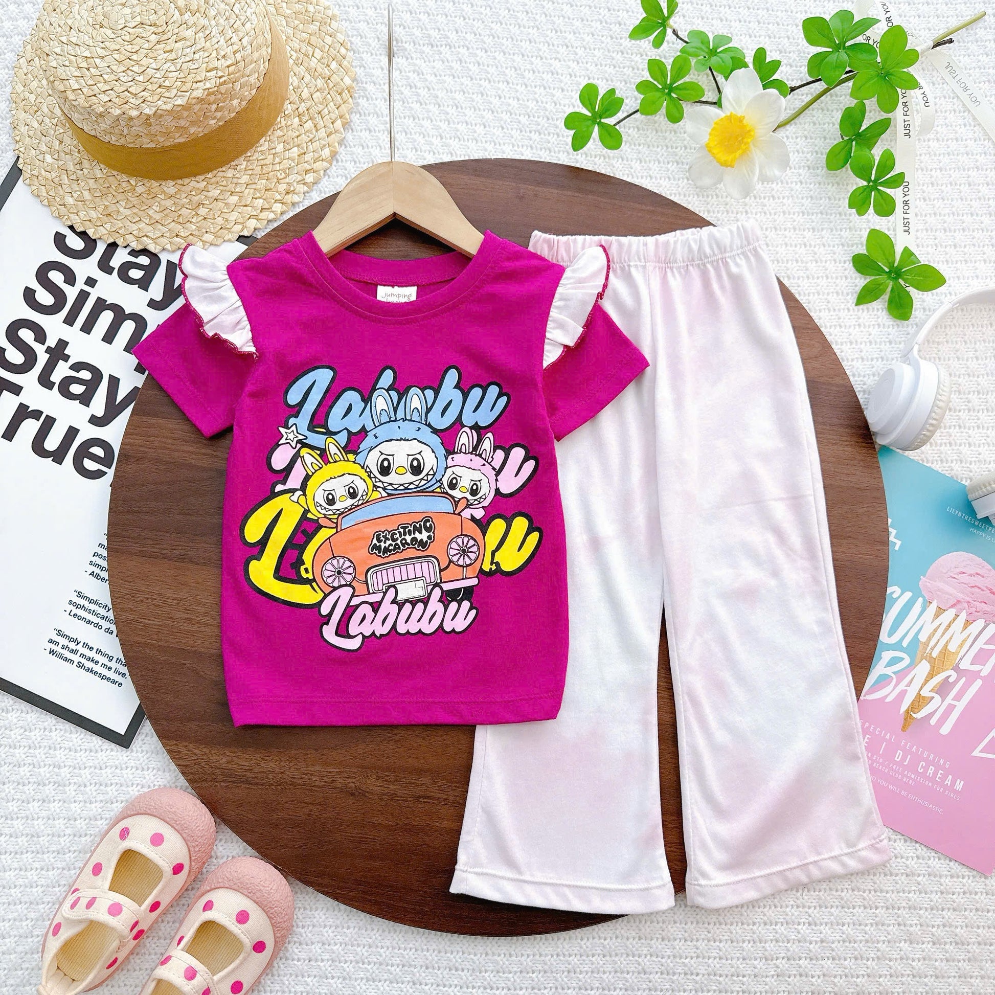 Girls Ruffles Sleeves Bell Bottom Pyjamas