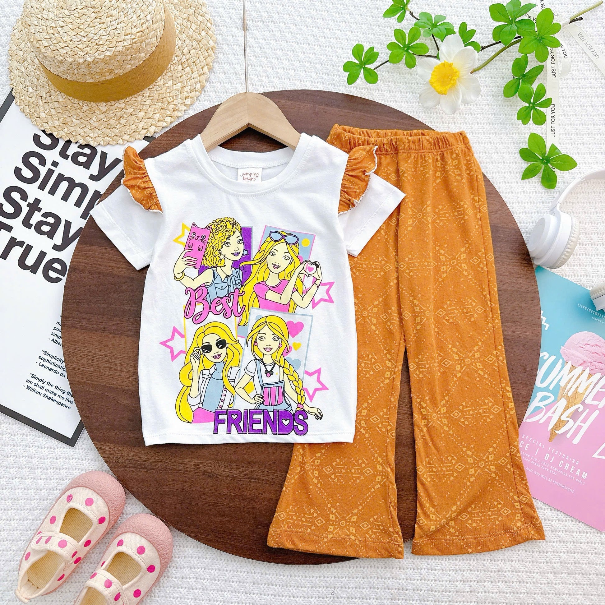 Girls Ruffles Sleeves Bell Bottom Pyjamas