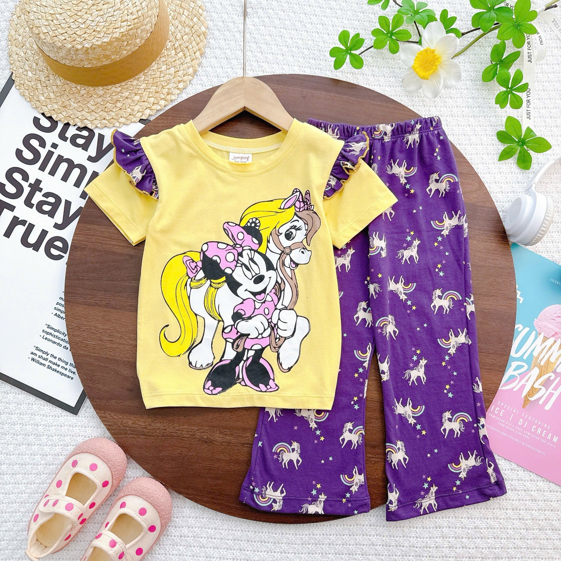 Girls Ruffles Sleeves Bell Bottom Pyjamas