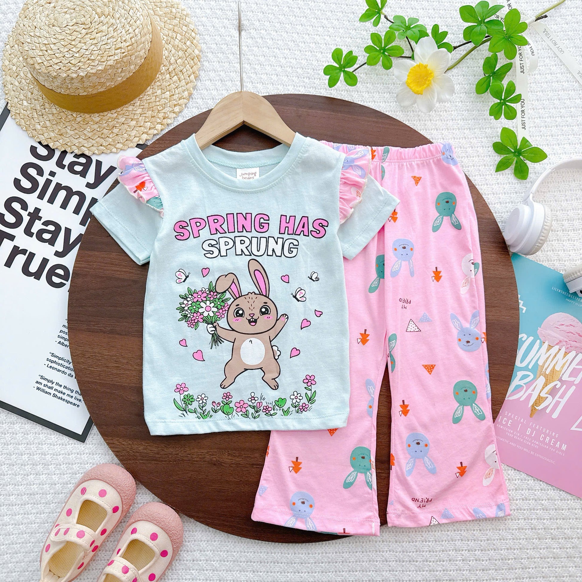 Girls Ruffles Sleeves Bell Bottom Pyjamas