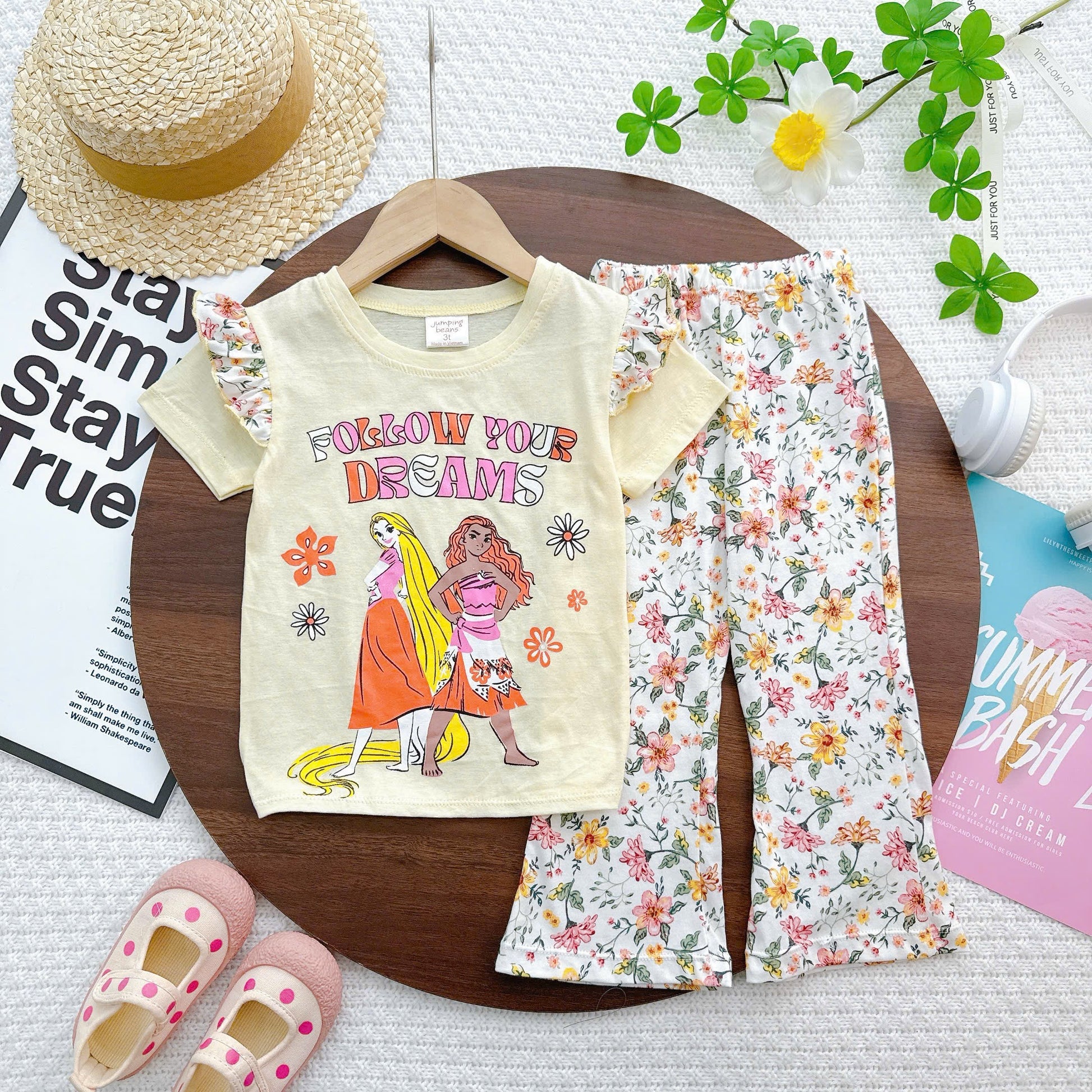 Girls Ruffles Sleeves Bell Bottom Pyjamas