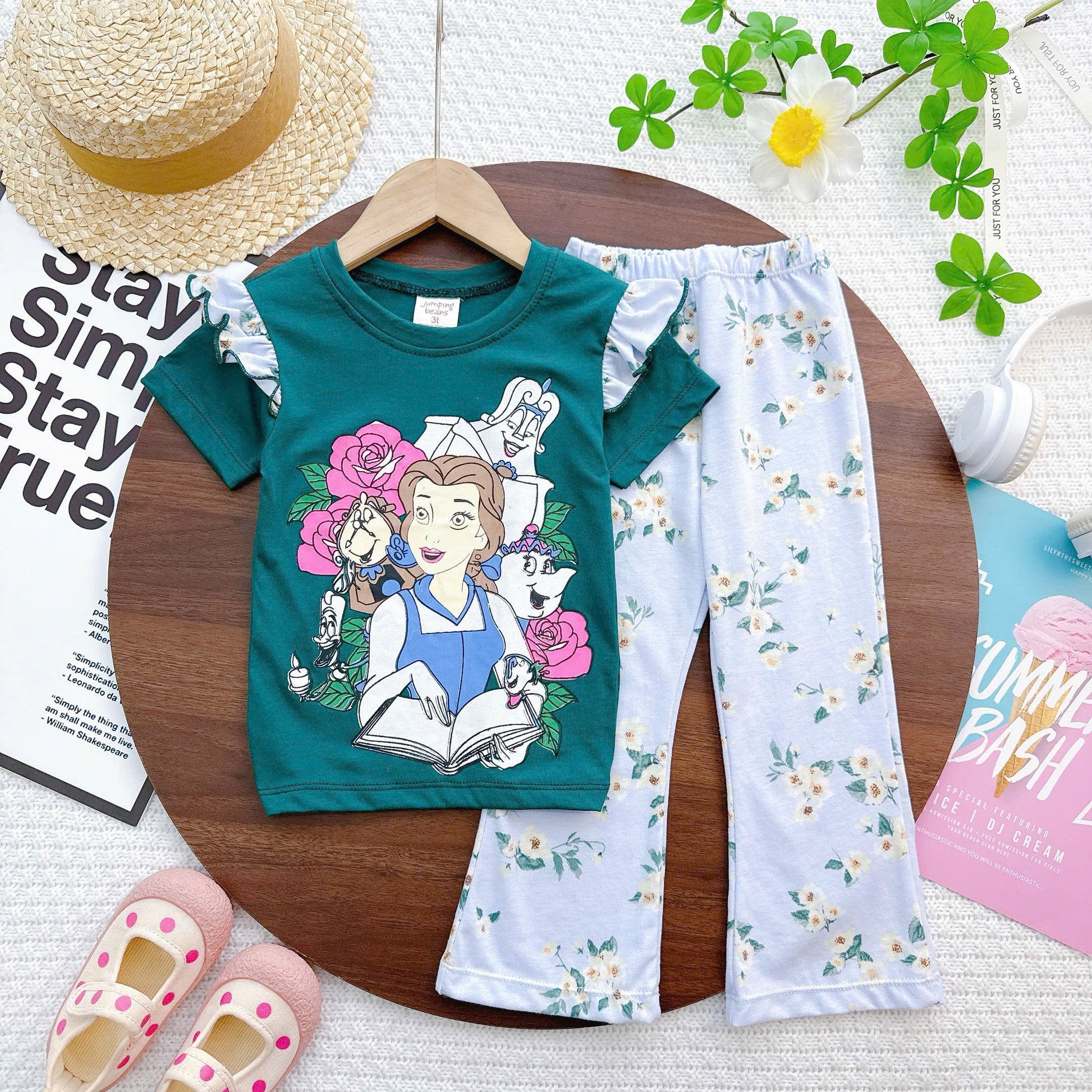 Girls Ruffles Sleeves Bell Bottom Pyjamas