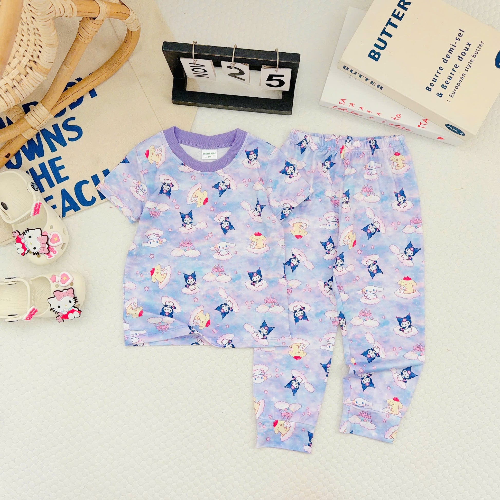 3D Cotton Short Sleeves Pyjamas Girls