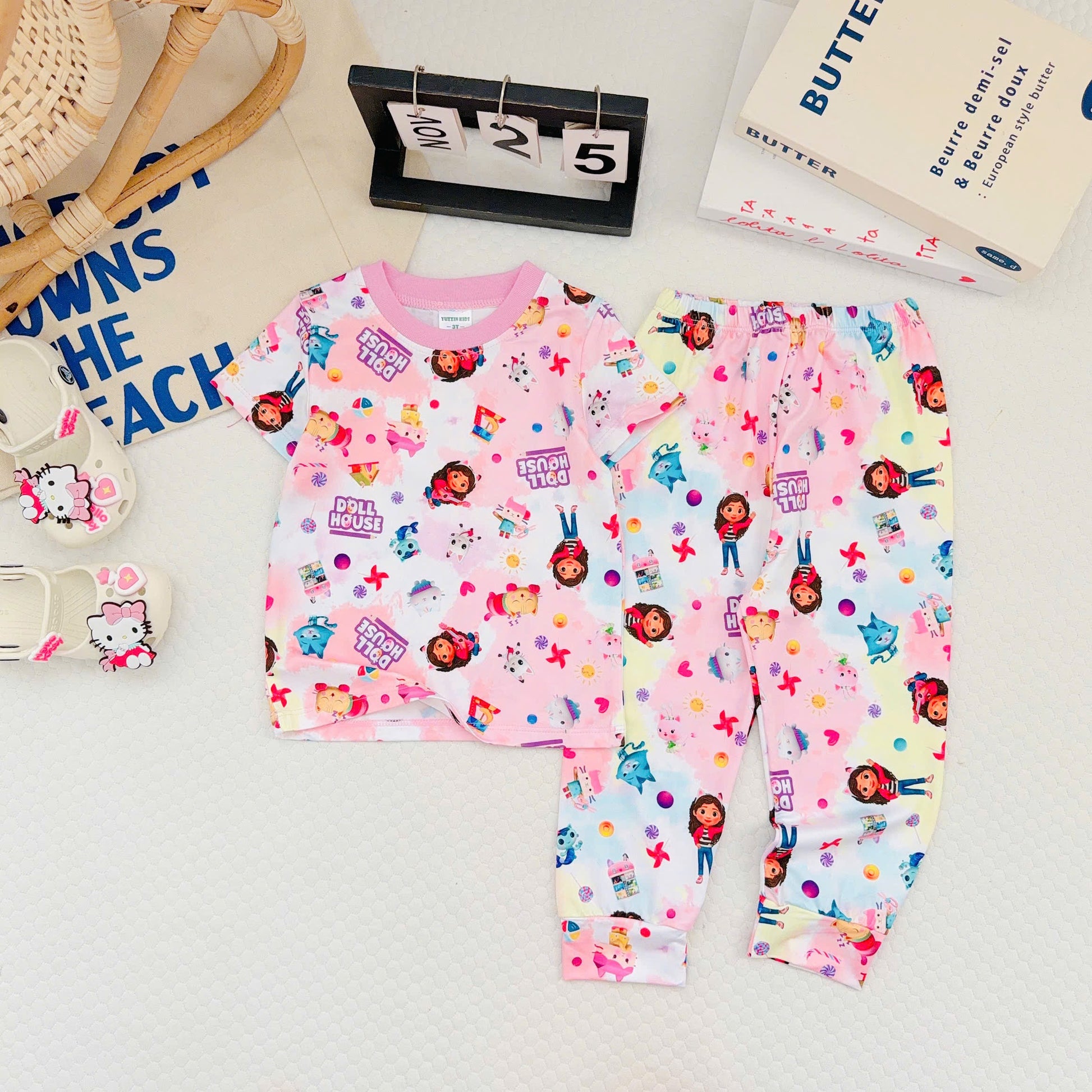3D Cotton Short Sleeves Pyjamas Girls