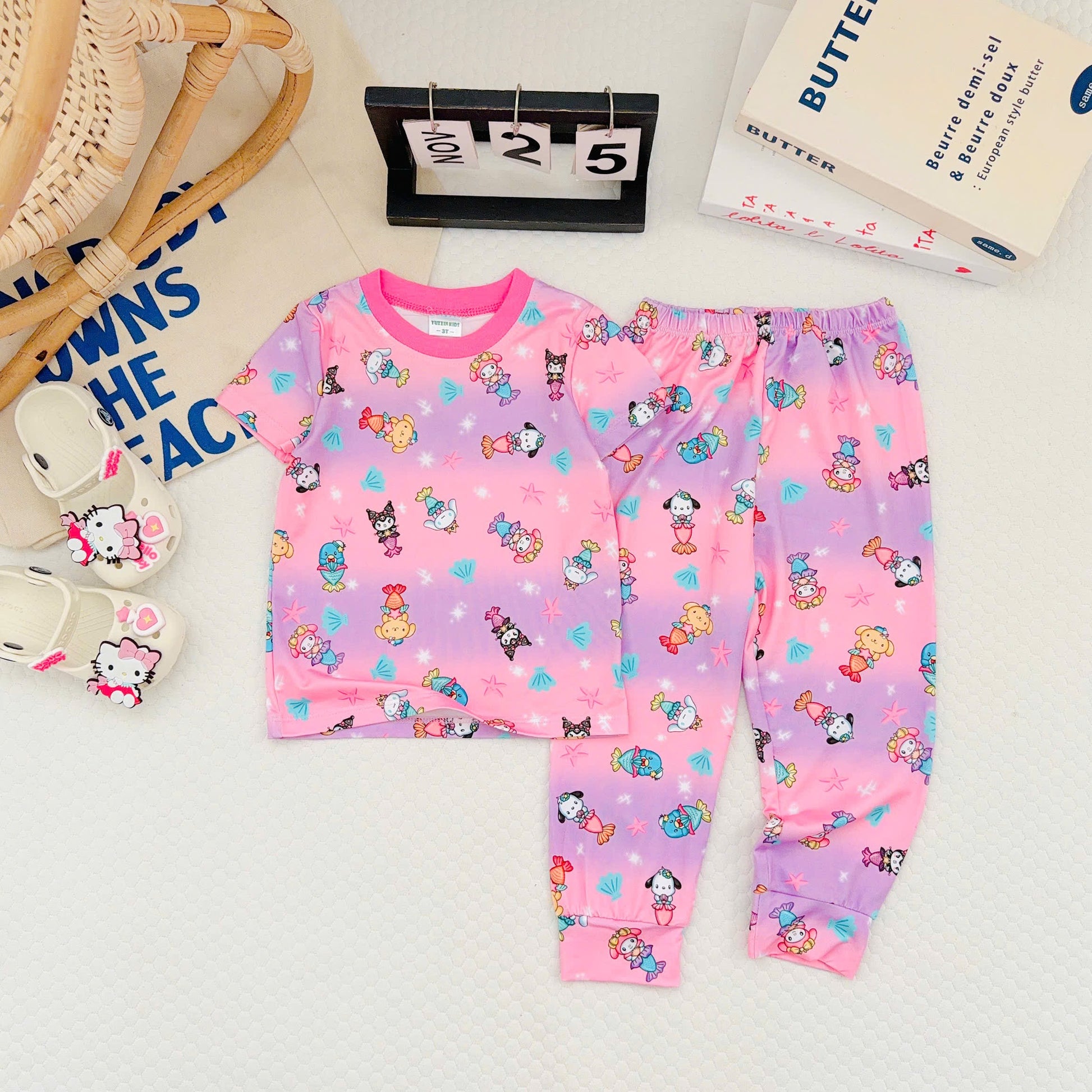 3D Cotton Short Sleeves Pyjamas Girls