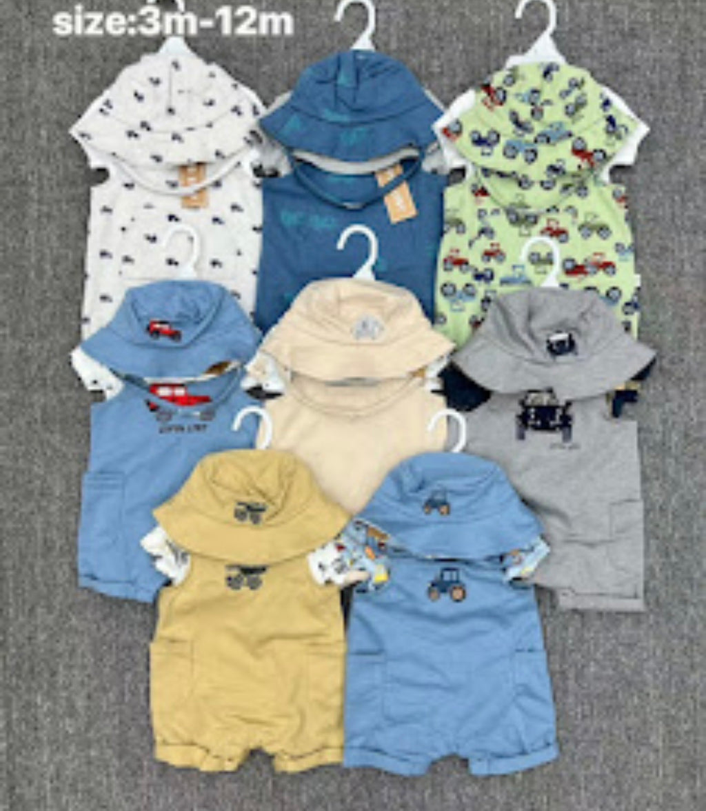 Baby Boy Overall Set with Bucket Hat