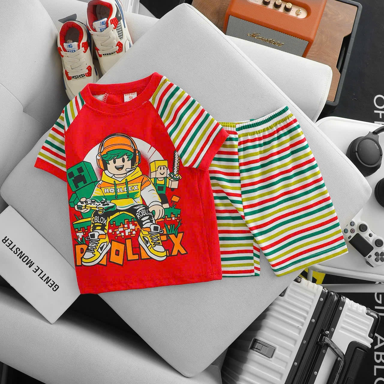 100% Printed Cotton Playsuits Boys