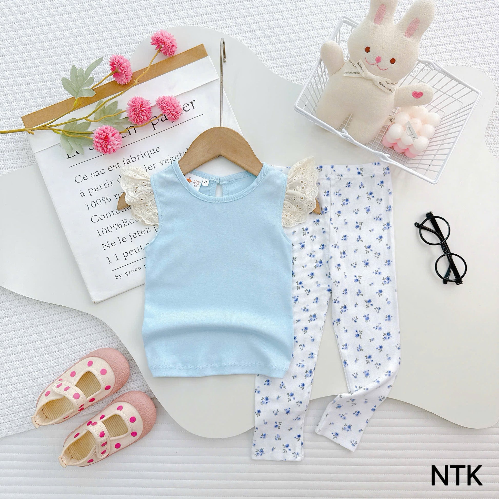 NTK Lace Cap Sleeves Top with Long Pants